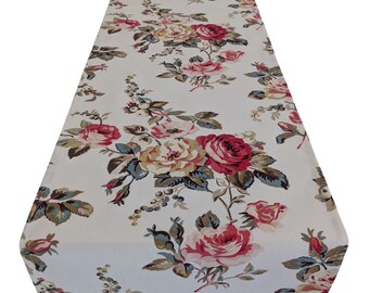 Table Runner in Cath Kidston Garden Red Pink Rose 39"-98" 100-250cm