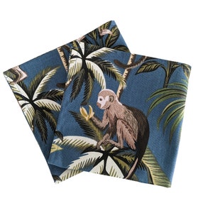 Blauer Affe Dschungel-Stoff-Baumwollservietten-Set von 1, 2, 4, 6 oder 8