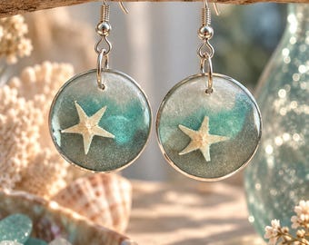 Ocean Starfish Resin Earrings , Handmade Coastal Jewelry