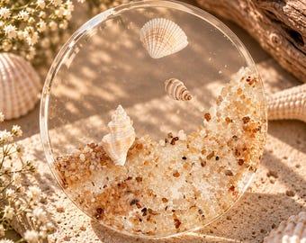 Handmade Seashell Resin Coasters, Beach House Decor, Ocean Inspired (Set of 2)