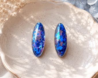 Blue and pink glitter iridescent earrings
