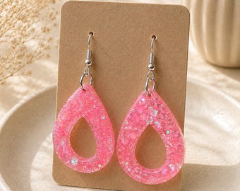 Glitter resin hot pink earrings
