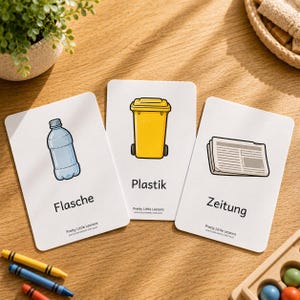20 Mülltrennung Montessori Karten, digitaler Download, Recycling Lernkarten Kindergarten, Abfall sortieren PDF