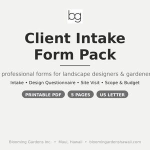 Client Intake Form Pack | Landscaping Business Forms | Design Questionnaire, Site Visit Checklist, Project Scope Sheet | Printable PDF