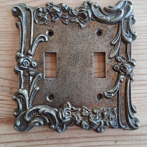 Mid Century Hollywood Regency Double Switch Plate, Vintage 1967 Ornate Metal Filigree Wall Cover