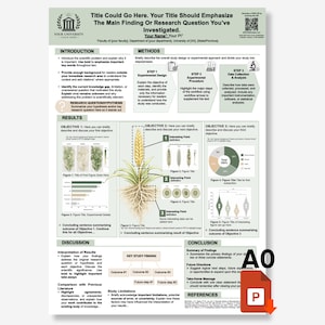 Könnte beinhalten: Eine wissenschaftliche Forschungsposter-Vorlage mit Abschnitten für Einleitung, Methoden, Ergebnisse, Diskussion und Fazit. Das Layout enthält eine zentrale Abbildung einer Weizenpflanze mit Wurzeln sowie verschiedene Diagramme.