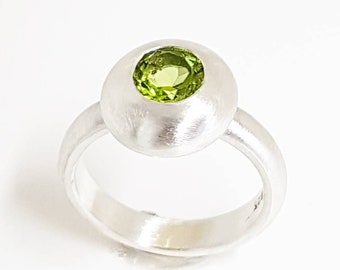 Sea Urchin Ring Green Peridot Ring Sterling Silver -  Engagement Ring - Gift For Her - Sterling Silver Ring with Green Peridot Peridot Ring