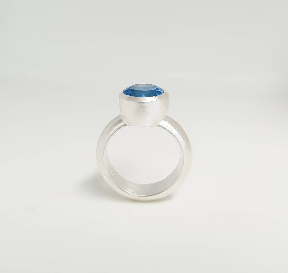 Chunky Swiss Blue Topaz Ring Sterling Silver Handmade Jewelry Ring for ...