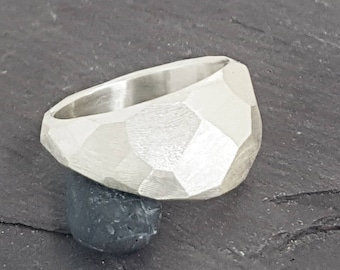 Faceted Sterling Silver Ring  for Her or Him Wedding Ring Engagement Ring Structured Ring Fathers Day Present