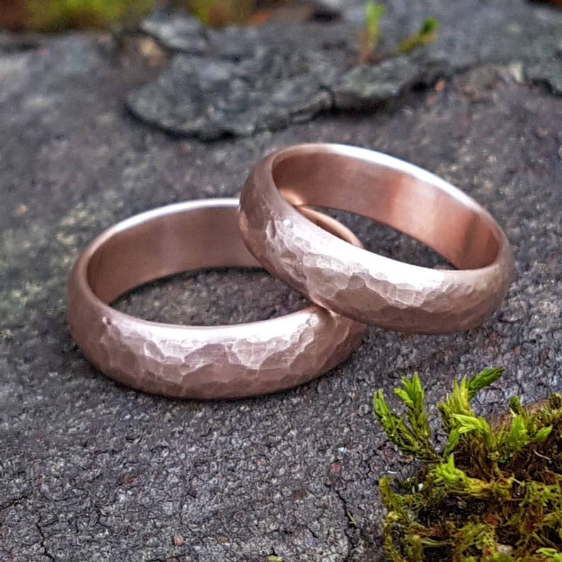 Rose Gold Hammered Wedding Rings His and Hers Set of Two Friendship