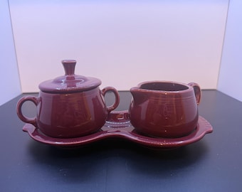 Homer Laughlin / Fiesta Ware Figure-8 Sugar, Creamer & Tray Set - Claret