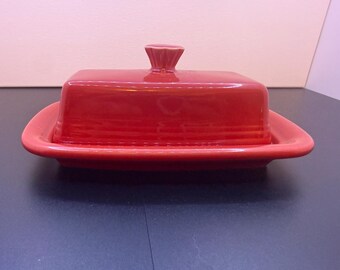 Fiesta Scarlet Red Covered Butter Dish | Homer Laughlin Fiestaware