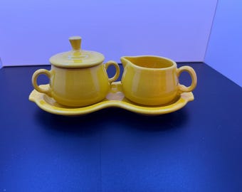 Homer Laughlin / Fiesta Ware Figure-8 Sugar, Creamer & Tray Set - Sunflower