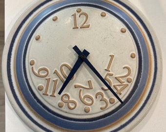 Wishon Harrell Studio Pottery Wall Clock Handmade Stoneware Blue Ceramic Mid-Century Style