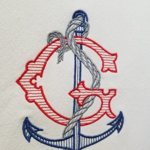 Embroidered Nautical Single Letter Monogrammed Linen Guest Towel image 5