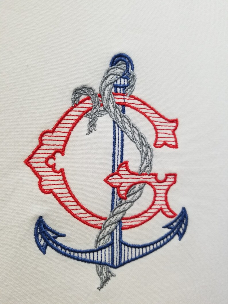 Embroidered Nautical Single Letter Monogrammed Linen Guest Towel image 5