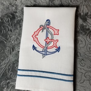 Embroidered Nautical Single Letter Monogrammed Linen Guest Towel image 6