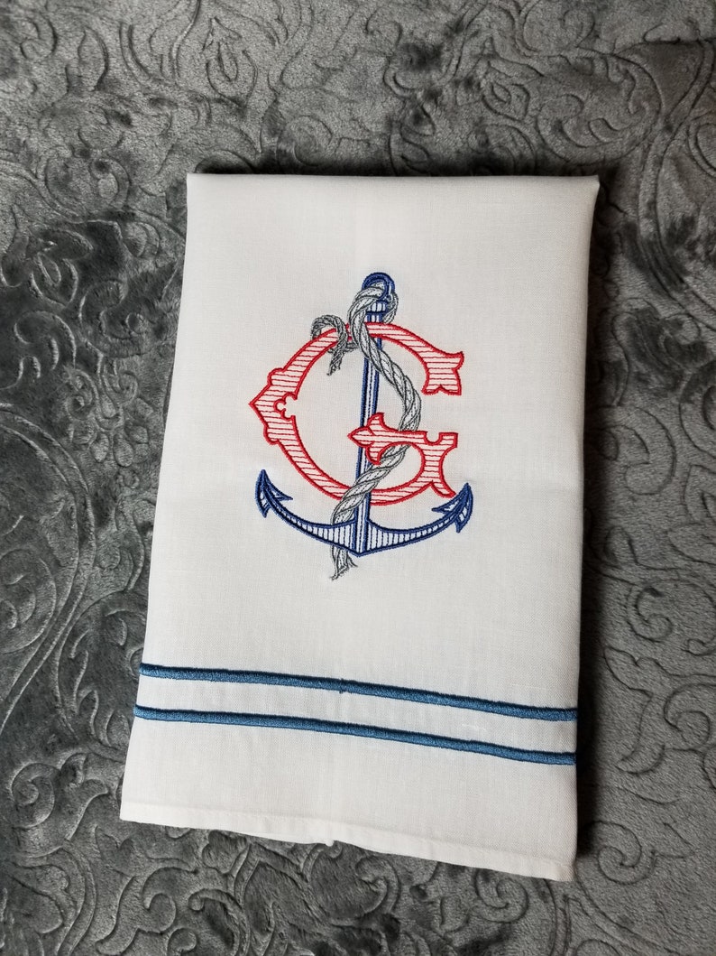 Embroidered Nautical Single Letter Monogrammed Linen Guest Towel image 6