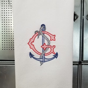 Embroidered Nautical Single Letter Monogrammed Linen Guest Towel image 7