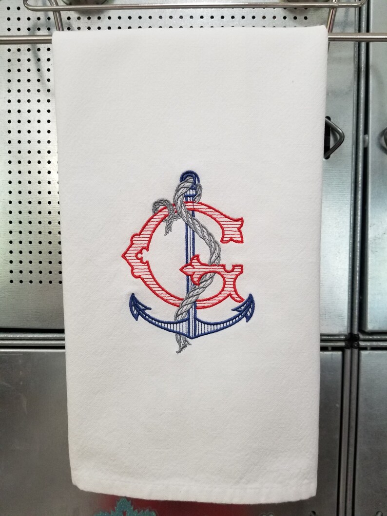 Embroidered Nautical Single Letter Monogrammed Linen Guest Towel image 7