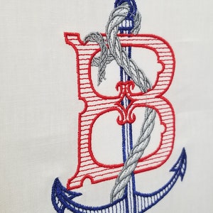 Embroidered Nautical Single Letter Monogrammed Linen Guest Towel image 2