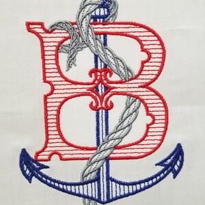 Embroidered Nautical Single Letter Monogrammed Linen Guest Towel image 3