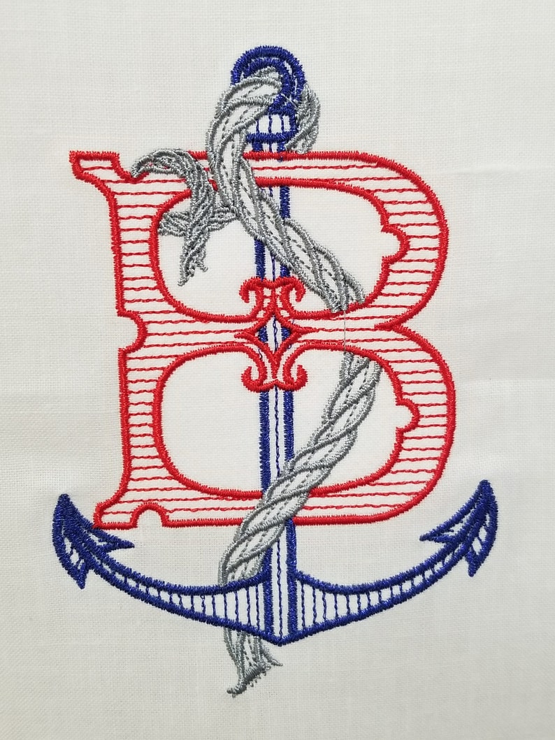 Embroidered Nautical Single Letter Monogrammed Linen Guest Towel image 3