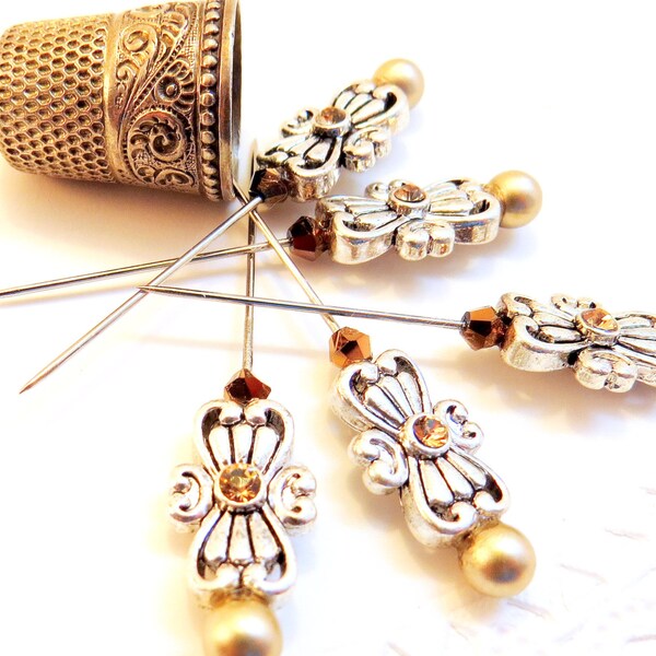 Set 5 // needlecraft accessory // wedding straight pins champagne cocoa silver craft sewing room bulletin boards tagt ldteam stitch markers
