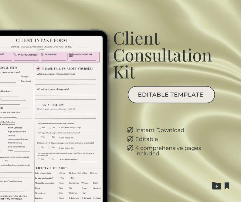 Editable Esthetician Client Intake Form Bundle, Skin Consultation Kit ...