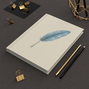 Blue Feather Illustration Hardcover Journal | Linen Matte Notebook