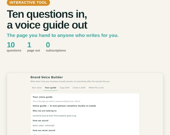 Brand Voice Guide Template, Tone of Voice Worksheet and AI Copy Brief Builder
