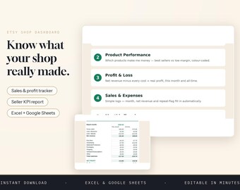 Etsy Sales Tracker Spreadsheet, Monthly KPI Report Template for Sellers, Excel and Google Sheets