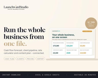 Small Business Spreadsheet, Cash Flow Client Pipeline and Rate Calculator Dashboard