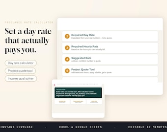 Freelance Rate Calculator Spreadsheet, Day Rate and Project Quotes, Excel Google Sheets