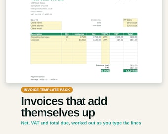 Invoice Template for Small Business, Editable Spreadsheet with Automatic Totals, Google Sheets and PDF