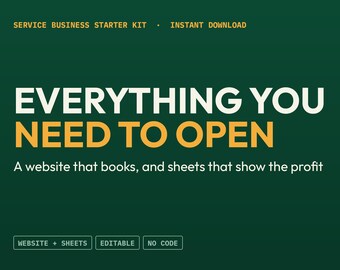 Service Business Starter Kit, One Page Website with Finance Spreadsheet Bundle, Editable HTML