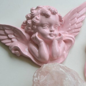 Pink Antique inspired / French vintage / Cottage chic / Romantic / Plaster Cherub Angel Wall Hanging decor