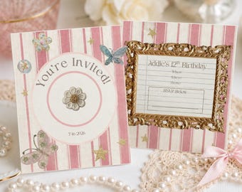 Invitation d'anniversaire Coquette | Rose | Modèle Canva modifiable | À imprimer