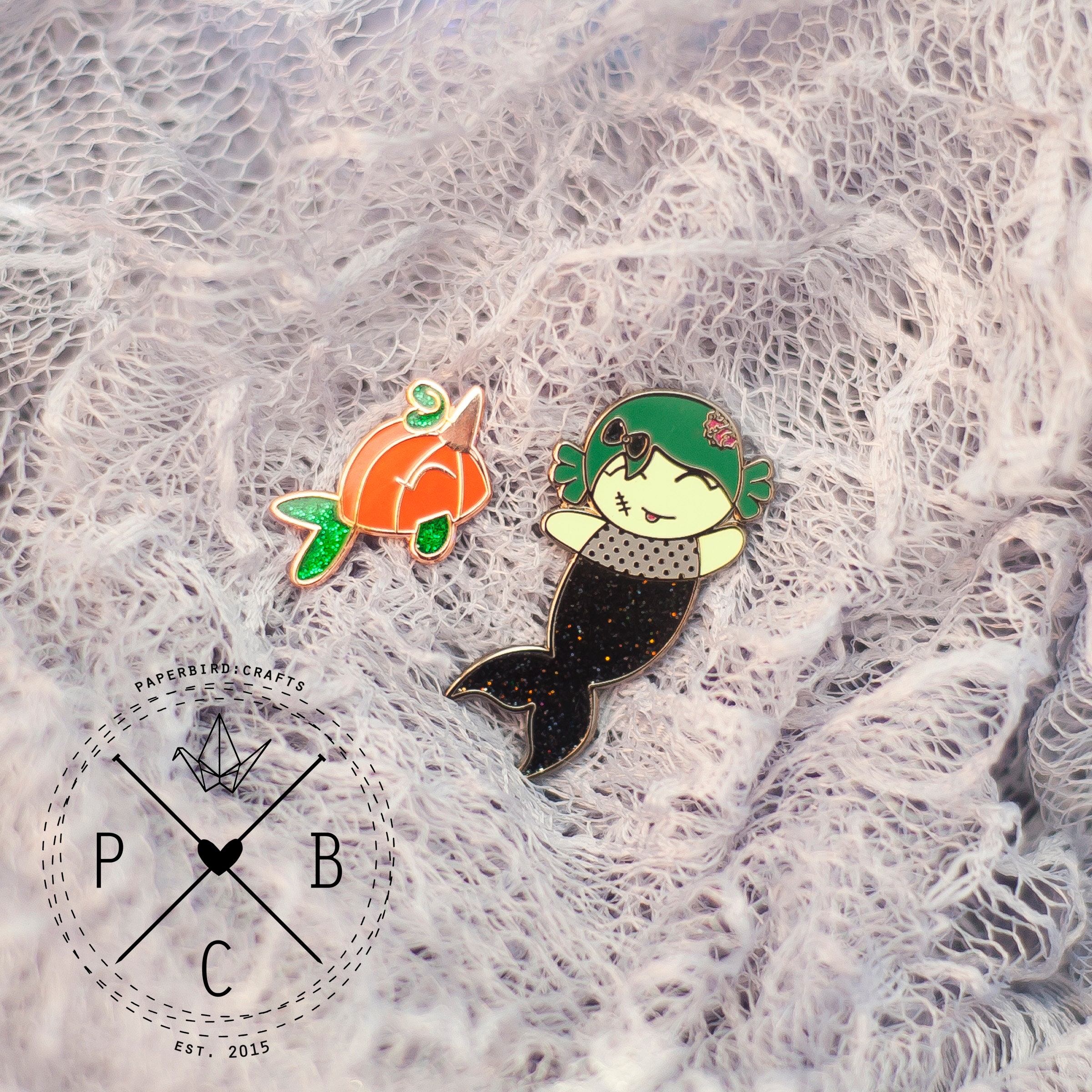 Zombie and Narwhal pumpkin Lapel Pins