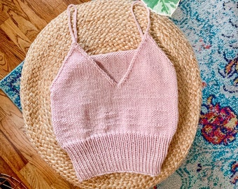 Blush Knitted Cropped Tank // Hand Knit Tank Top // Medium Adult Top // Women’s Knitted Tank // Tank Top