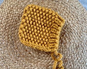 Mustard Winter Baby Bonnet // Newborn // Wool Blend // Knit Bonnet // Baby Bonnet // Winter Hat //Bonnet // Baby Hat