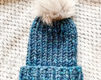 Blue Blend Baby Pom Pom Winter Hat // 6-12 Months // Wool Blend //  Knit Baby Hat // Baby Gift  // Winter Hat //Beanie // Baby Hat