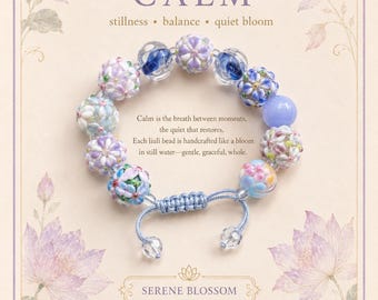 Pastel Floral Liuli Glass Bead Bracelet, Adjustable Handmade Jewelry