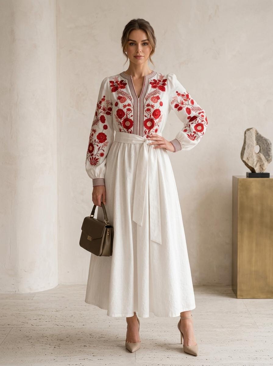 Red and White Floral Dress