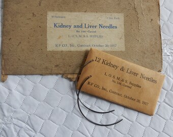Antique Flat Curved Medical Kidney & Liver Needles in Original Packaging/Antique Medical Ephemera