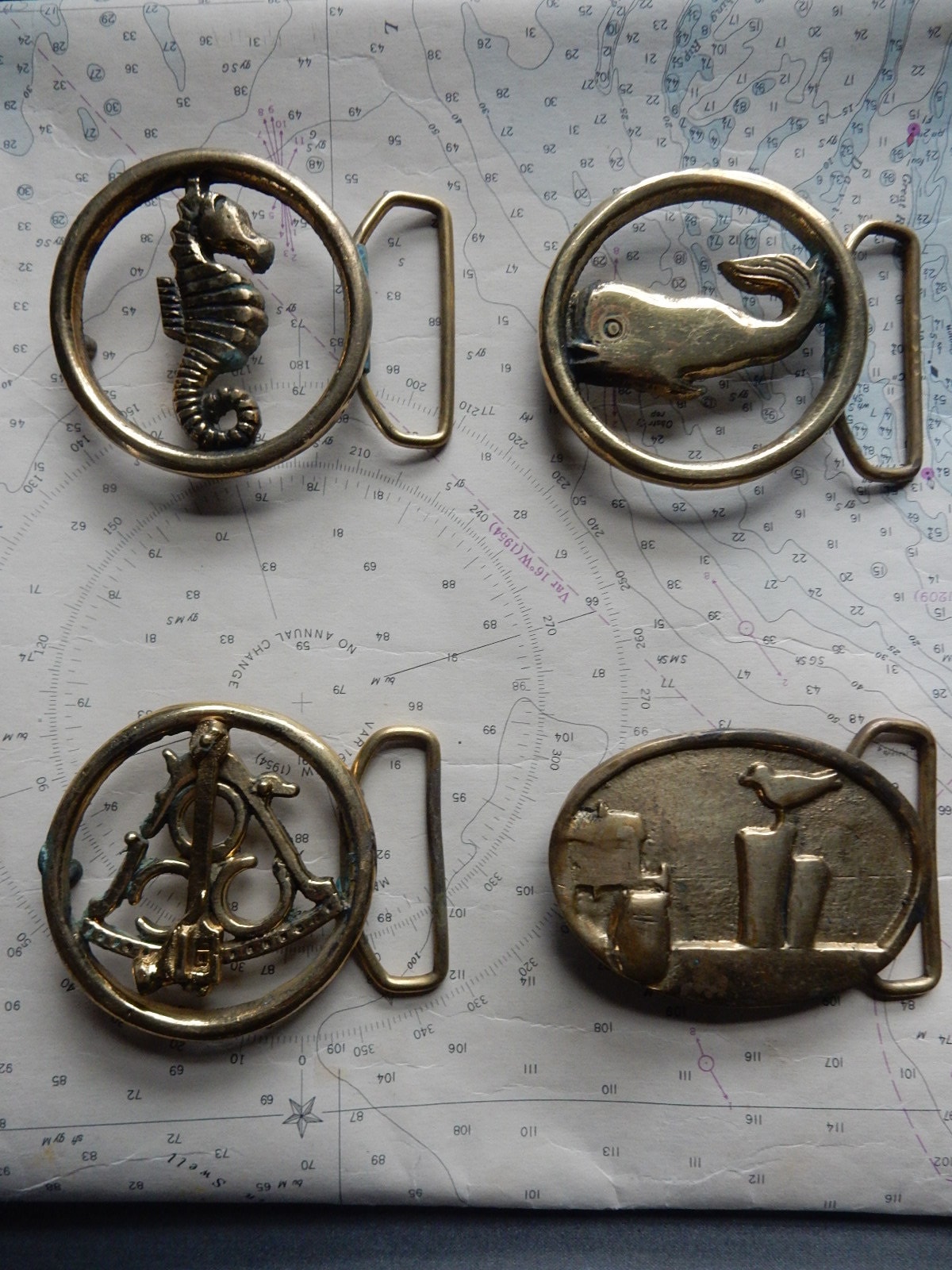 Vintage Solid Brass Nautical Belt Buckles 