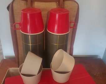Conjunto de picnic vintage con bolsa de transporte/The American Thermos Co/Regalo de boda
