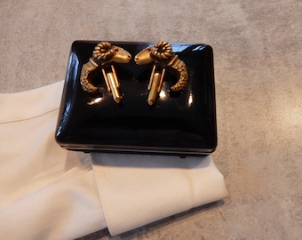 Vintage Kenneth Lane Rams Head Large Cufflinks/Rhinestone Eyes/Aries Gift