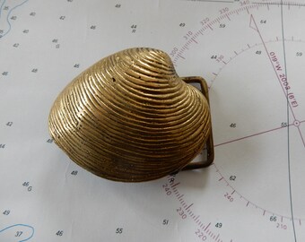 Vintage Solid Brass Clam Shell Belt Buckle/Nautical