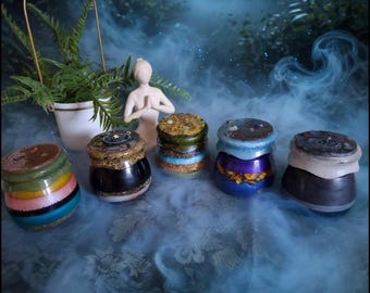 Five Intentions Collection, Reusable Resin Spell Jars, Harmony, Insight, Protection, Health, Manifestation